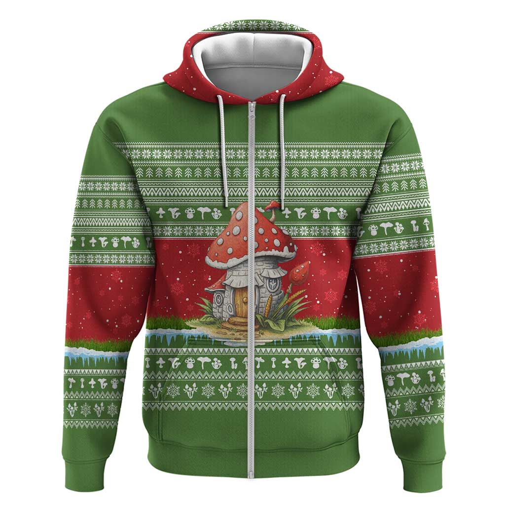 Christmas Mushroom House Zip Hoodie Xmas Holiday Patterns - Wonder Print Shop