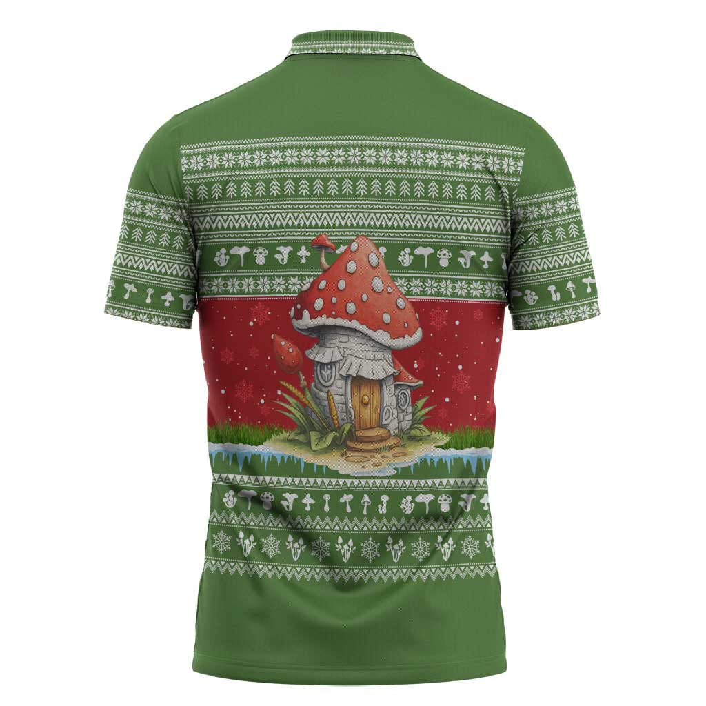 Christmas Mushroom House Zipper Polo Shirt Xmas Holiday Patterns - Wonder Print Shop