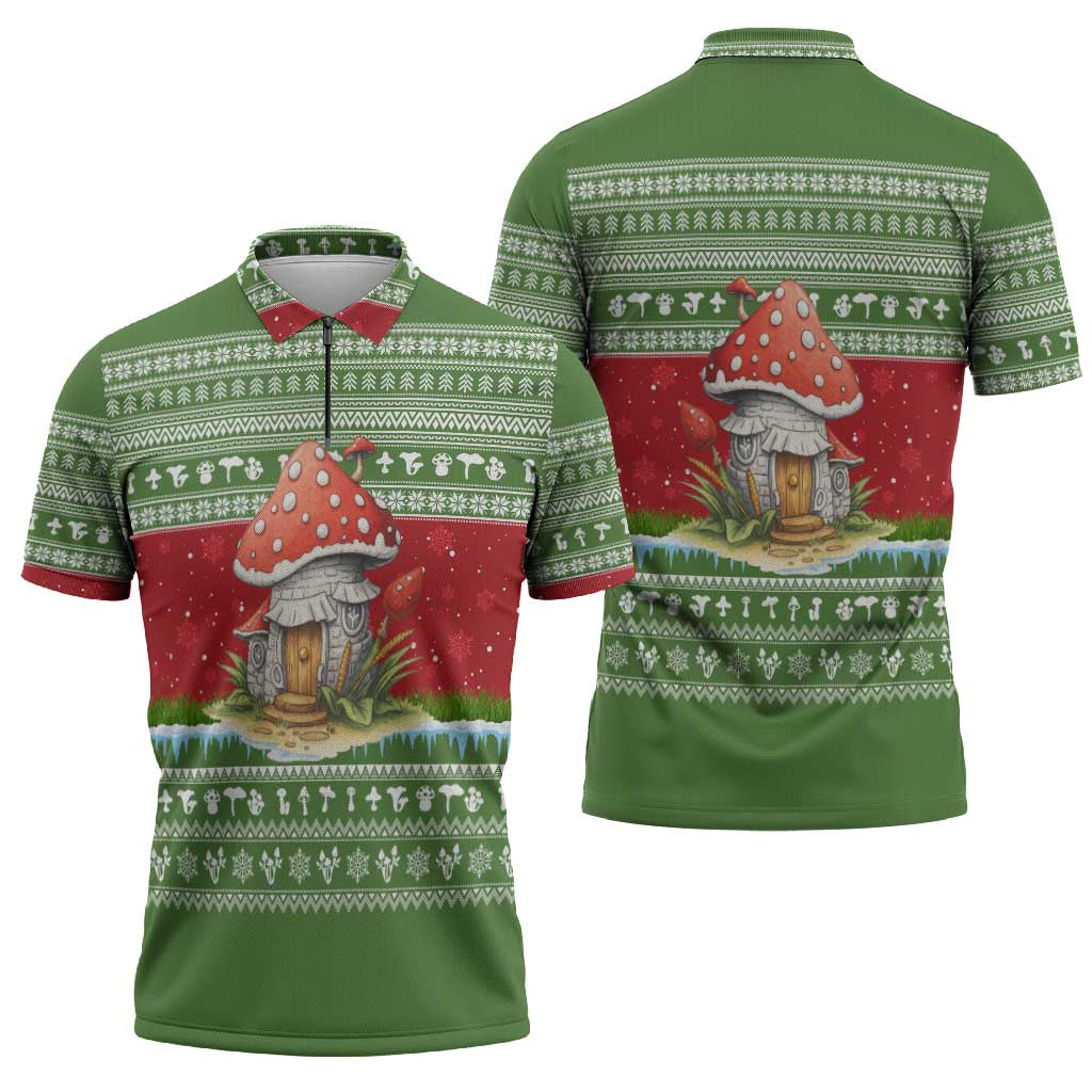 Christmas Mushroom House Zipper Polo Shirt Xmas Holiday Patterns - Wonder Print Shop