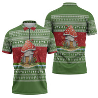 Christmas Mushroom House Zipper Polo Shirt Xmas Holiday Patterns - Wonder Print Shop