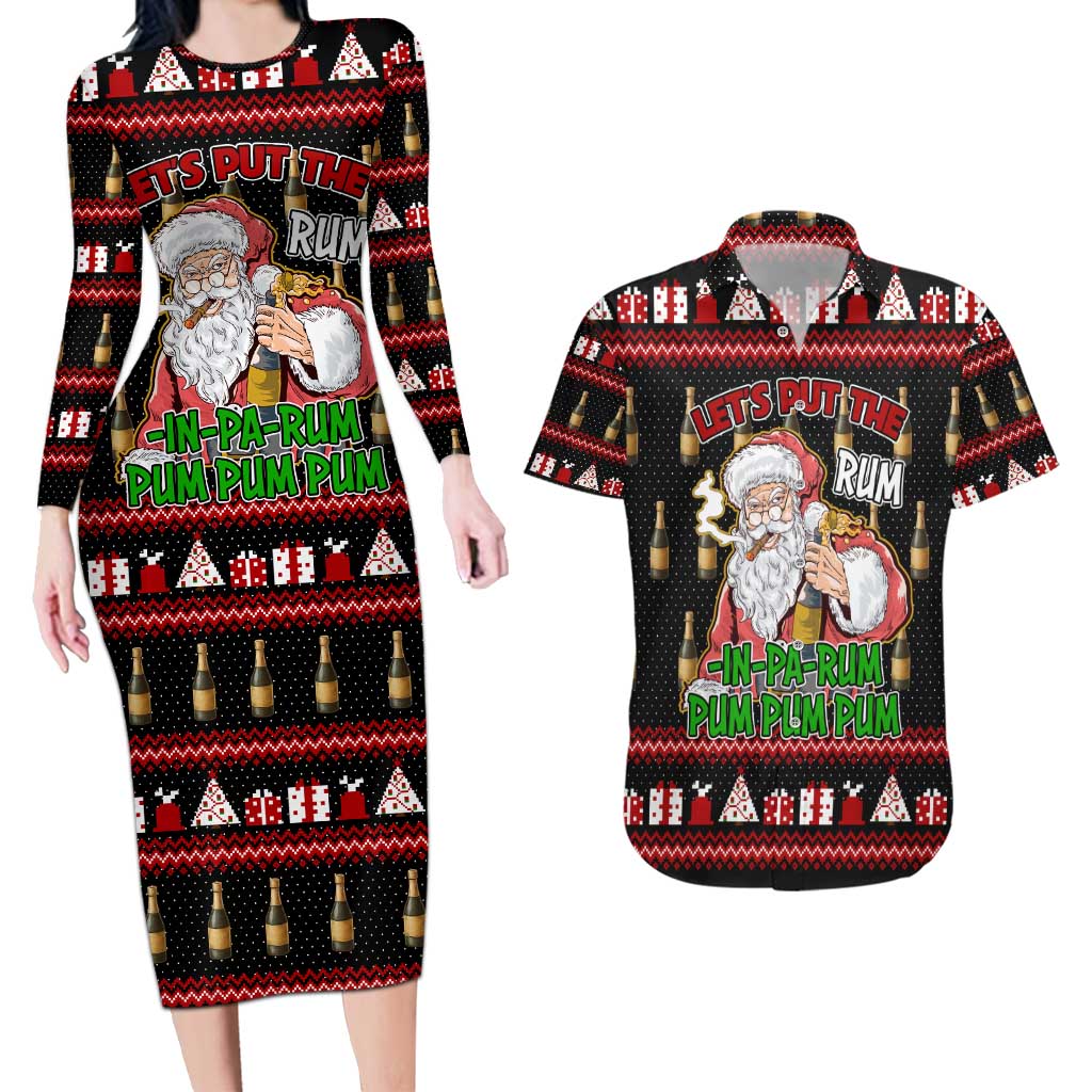 Santa Claus Christmas Couples Matching Long Sleeve Bodycon Dress and Hawaiian Shirt Xmas Holiday Patterns - Wonder Print Shop