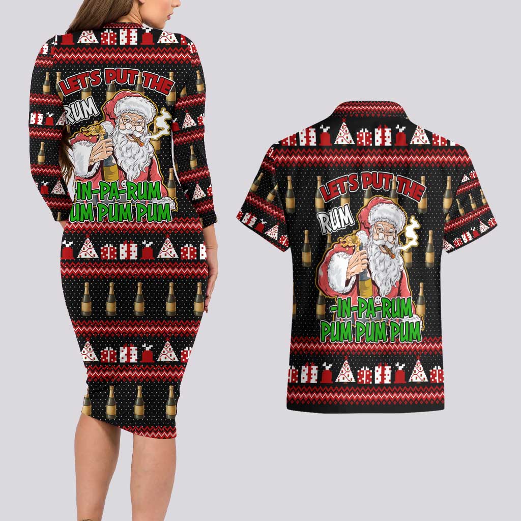 Santa Claus Christmas Couples Matching Long Sleeve Bodycon Dress and Hawaiian Shirt Xmas Holiday Patterns - Wonder Print Shop