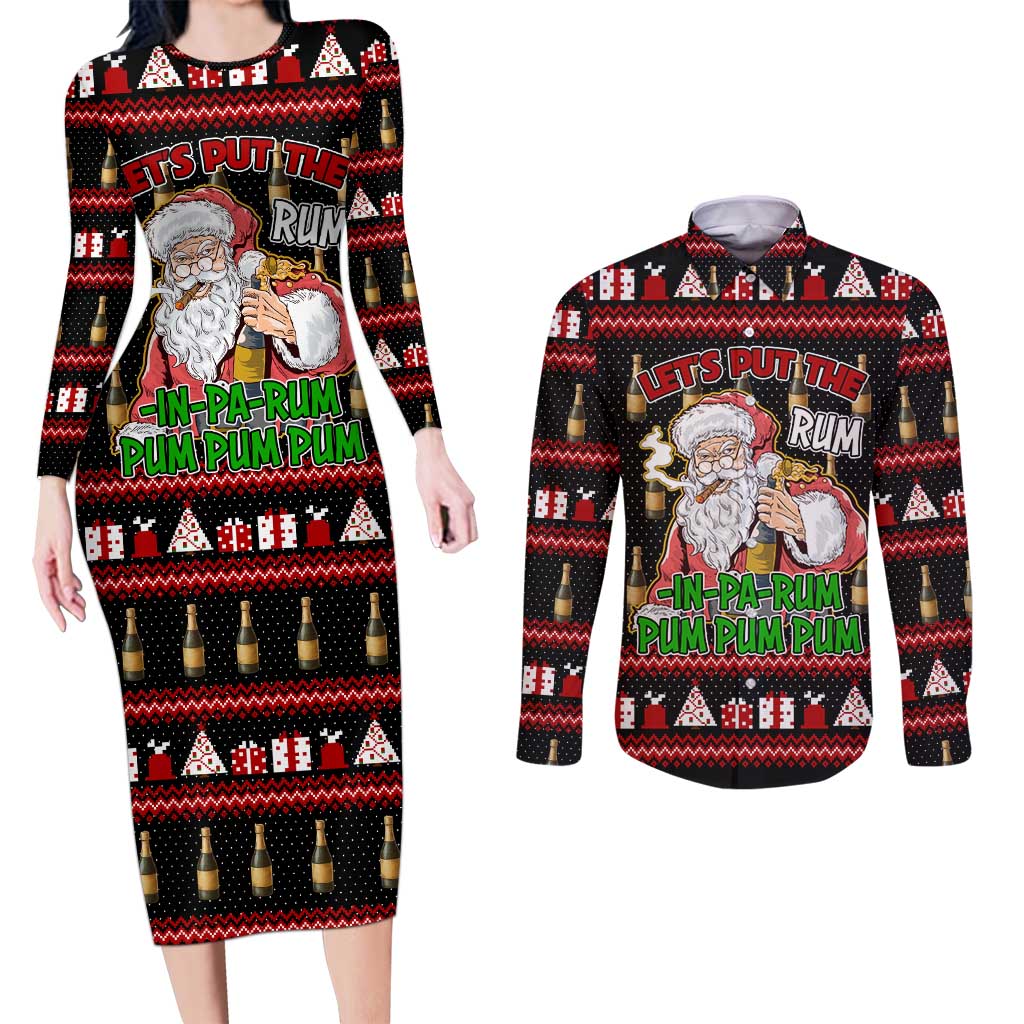 Santa Claus Christmas Couples Matching Long Sleeve Bodycon Dress and Long Sleeve Button Shirt Xmas Holiday Patterns - Wonder Print Shop