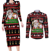 Santa Claus Christmas Couples Matching Long Sleeve Bodycon Dress and Long Sleeve Button Shirt Xmas Holiday Patterns - Wonder Print Shop