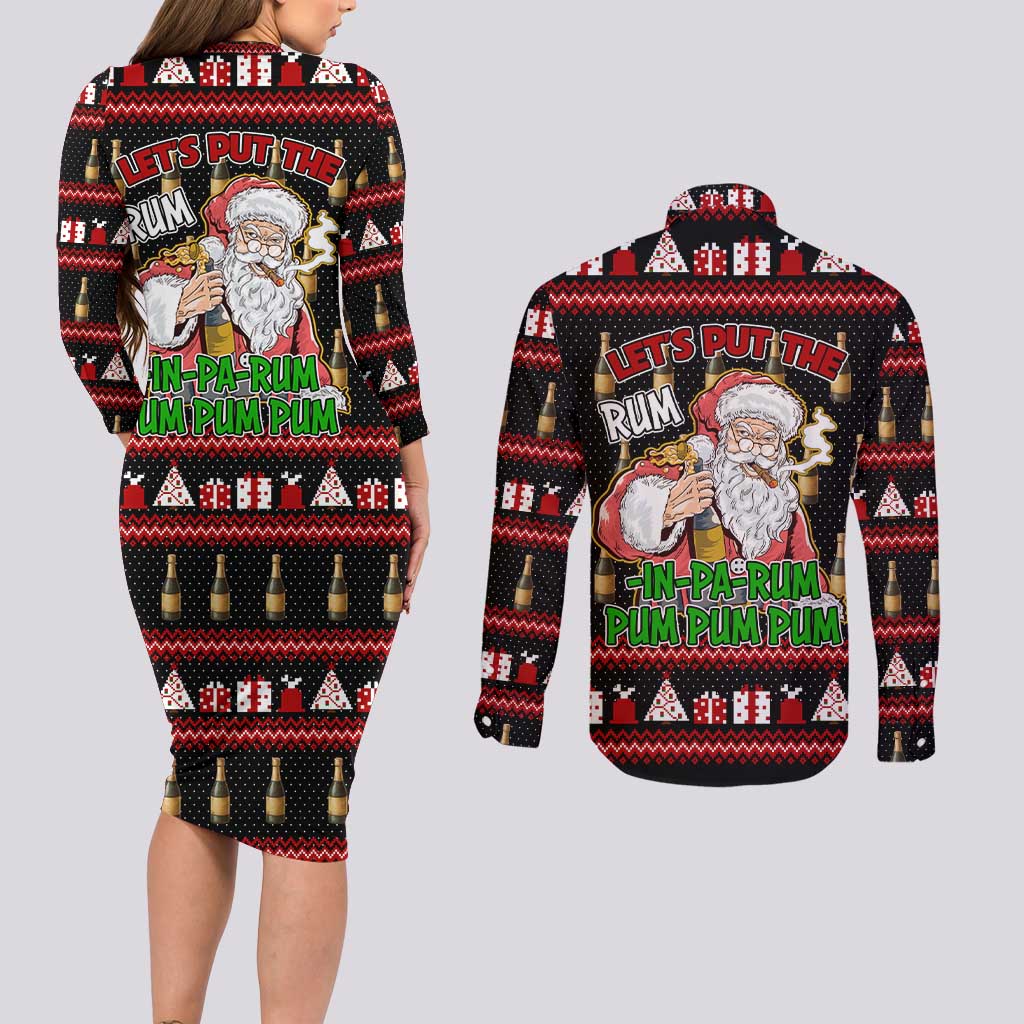 Santa Claus Christmas Couples Matching Long Sleeve Bodycon Dress and Long Sleeve Button Shirt Xmas Holiday Patterns - Wonder Print Shop