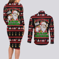 Santa Claus Christmas Couples Matching Long Sleeve Bodycon Dress and Long Sleeve Button Shirt Xmas Holiday Patterns - Wonder Print Shop