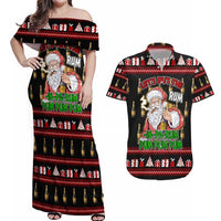 Santa Claus Christmas Couples Matching Off Shoulder Maxi Dress and Hawaiian Shirt Xmas Holiday Patterns - Wonder Print Shop