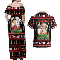 Santa Claus Christmas Couples Matching Off Shoulder Maxi Dress and Hawaiian Shirt Xmas Holiday Patterns - Wonder Print Shop