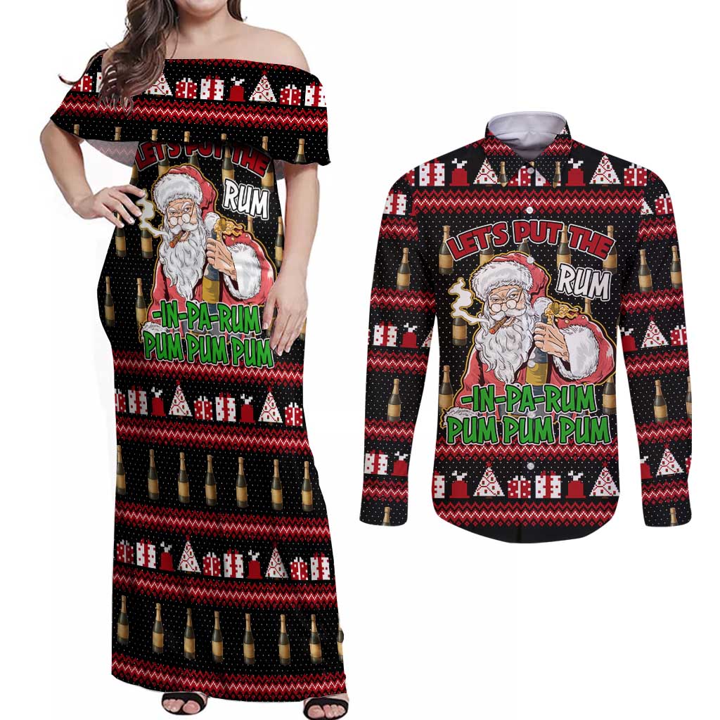 Santa Claus Christmas Couples Matching Off Shoulder Maxi Dress and Long Sleeve Button Shirt Xmas Holiday Patterns - Wonder Print Shop