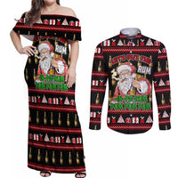 Santa Claus Christmas Couples Matching Off Shoulder Maxi Dress and Long Sleeve Button Shirt Xmas Holiday Patterns - Wonder Print Shop