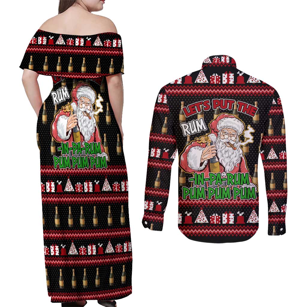 Santa Claus Christmas Couples Matching Off Shoulder Maxi Dress and Long Sleeve Button Shirt Xmas Holiday Patterns - Wonder Print Shop