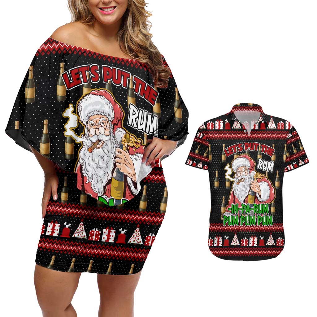Santa Claus Christmas Couples Matching Off Shoulder Short Dress and Hawaiian Shirt Xmas Holiday Patterns - Wonder Print Shop