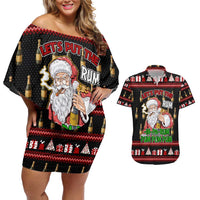 Santa Claus Christmas Couples Matching Off Shoulder Short Dress and Hawaiian Shirt Xmas Holiday Patterns - Wonder Print Shop