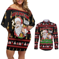Santa Claus Christmas Couples Matching Off Shoulder Short Dress and Long Sleeve Button Shirt Xmas Holiday Patterns - Wonder Print Shop