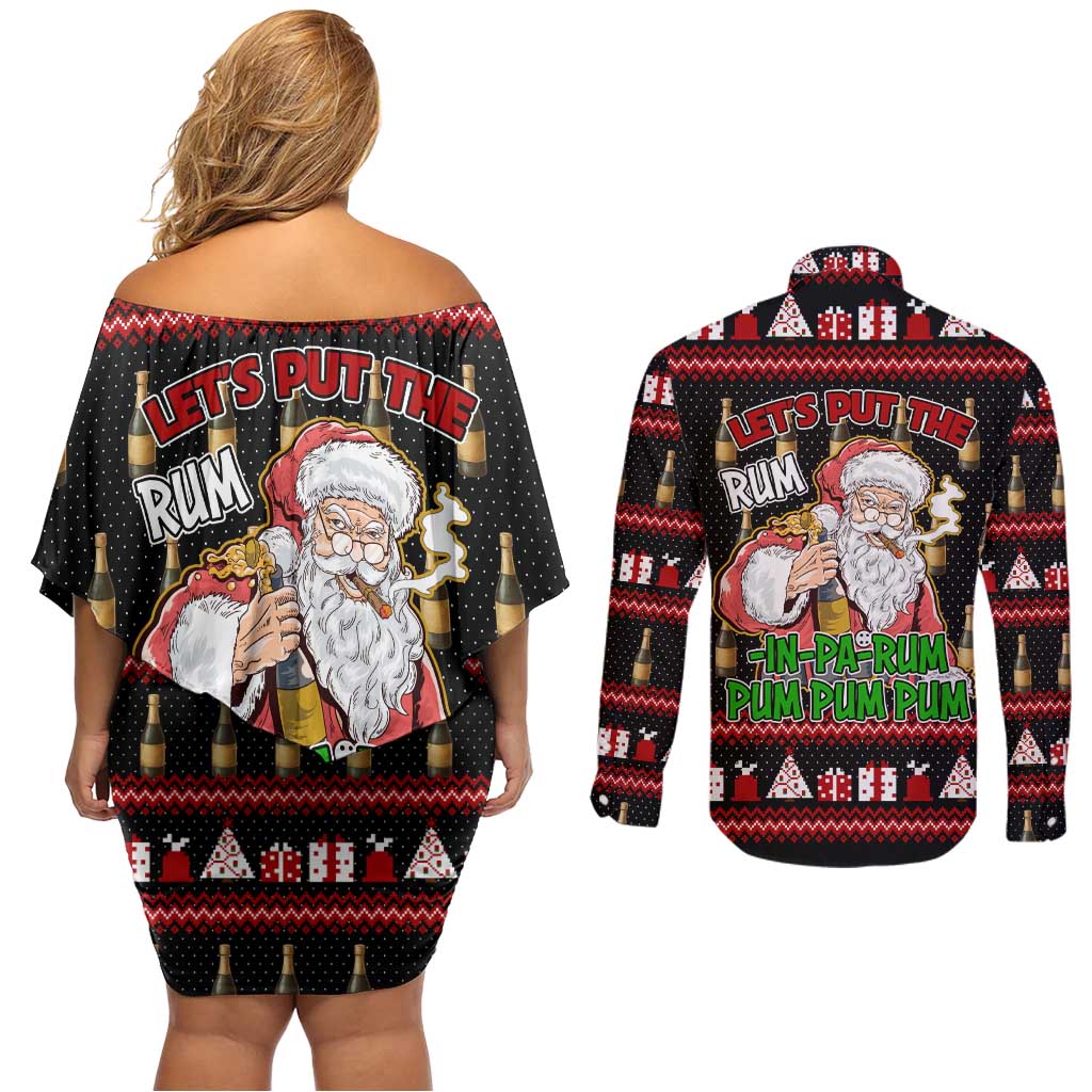 Santa Claus Christmas Couples Matching Off Shoulder Short Dress and Long Sleeve Button Shirt Xmas Holiday Patterns - Wonder Print Shop