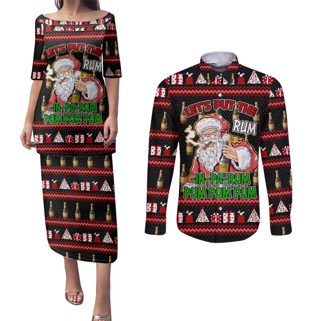 Santa Claus Christmas Couples Matching Puletasi and Long Sleeve Button Shirt Xmas Holiday Patterns - Wonder Print Shop
