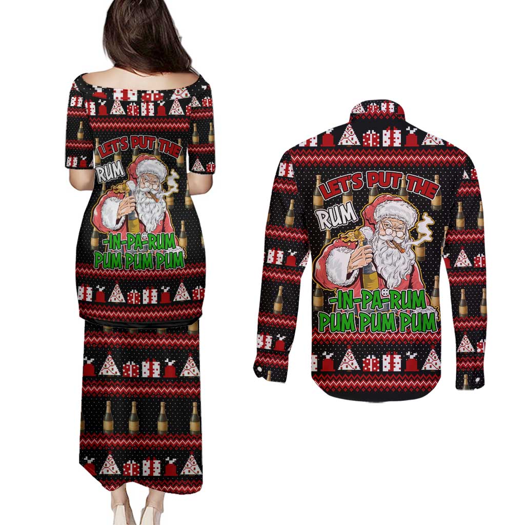 Santa Claus Christmas Couples Matching Puletasi and Long Sleeve Button Shirt Xmas Holiday Patterns - Wonder Print Shop