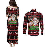Santa Claus Christmas Couples Matching Puletasi and Long Sleeve Button Shirt Xmas Holiday Patterns - Wonder Print Shop