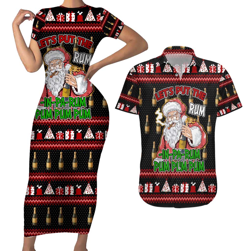 Santa Claus Christmas Couples Matching Short Sleeve Bodycon Dress and Hawaiian Shirt Xmas Holiday Patterns - Wonder Print Shop
