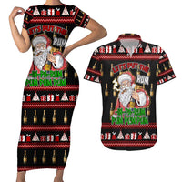 Santa Claus Christmas Couples Matching Short Sleeve Bodycon Dress and Hawaiian Shirt Xmas Holiday Patterns - Wonder Print Shop