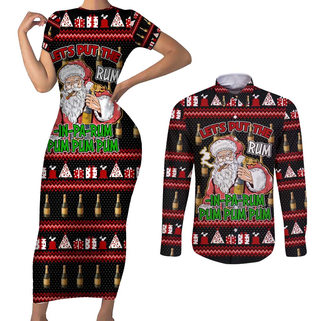 Santa Claus Christmas Couples Matching Short Sleeve Bodycon Dress and Long Sleeve Button Shirt Xmas Holiday Patterns - Wonder Print Shop