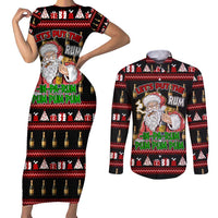 Santa Claus Christmas Couples Matching Short Sleeve Bodycon Dress and Long Sleeve Button Shirt Xmas Holiday Patterns - Wonder Print Shop