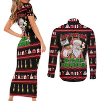 Santa Claus Christmas Couples Matching Short Sleeve Bodycon Dress and Long Sleeve Button Shirt Xmas Holiday Patterns - Wonder Print Shop