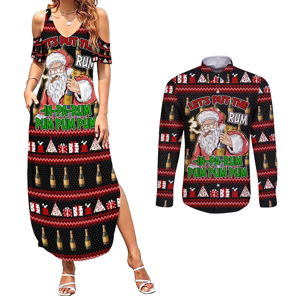 Santa Claus Christmas Couples Matching Summer Maxi Dress and Long Sleeve Button Shirt Xmas Holiday Patterns - Wonder Print Shop