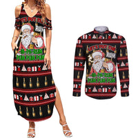 Santa Claus Christmas Couples Matching Summer Maxi Dress and Long Sleeve Button Shirt Xmas Holiday Patterns - Wonder Print Shop