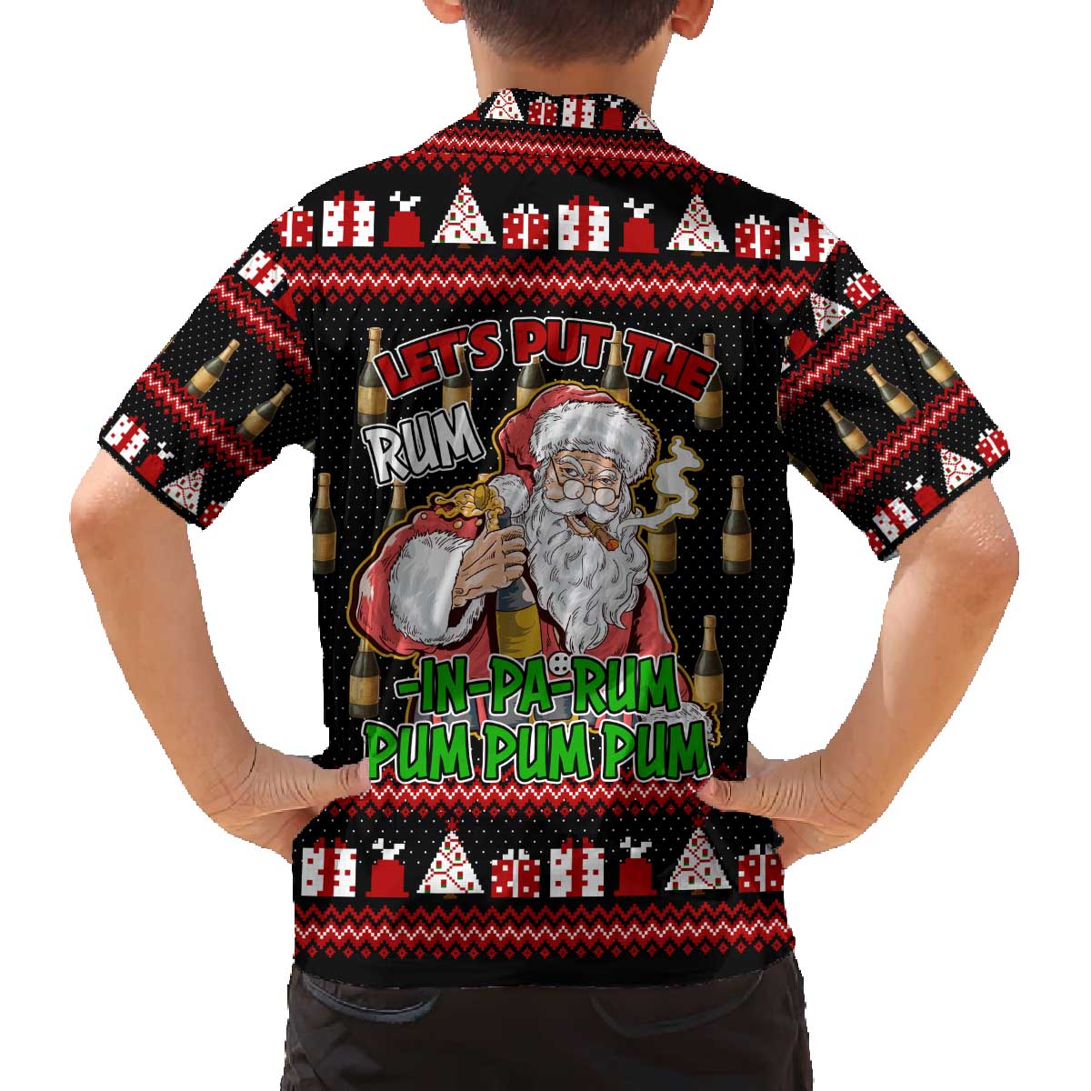Santa Claus Christmas Family Matching Off The Shoulder Long Sleeve Dress and Hawaiian Shirt Xmas Holiday Patterns - Wonder Print Shop