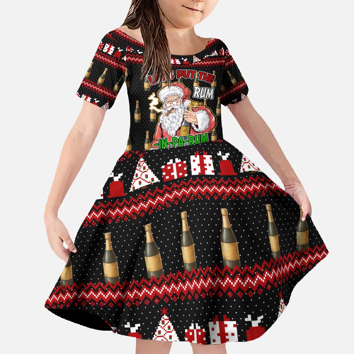 Santa Claus Christmas Family Matching Off The Shoulder Long Sleeve Dress and Hawaiian Shirt Xmas Holiday Patterns - Wonder Print Shop