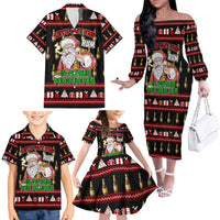 Santa Claus Christmas Family Matching Off The Shoulder Long Sleeve Dress and Hawaiian Shirt Xmas Holiday Patterns - Wonder Print Shop