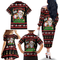 Santa Claus Christmas Family Matching Off The Shoulder Long Sleeve Dress and Hawaiian Shirt Xmas Holiday Patterns - Wonder Print Shop