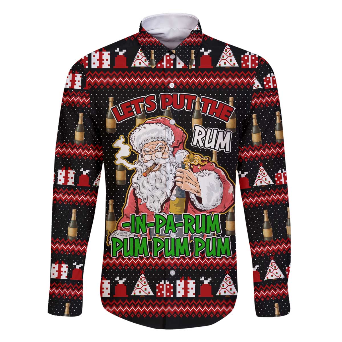 Santa Claus Christmas Family Matching Off The Shoulder Long Sleeve Dress and Hawaiian Shirt Xmas Holiday Patterns - Wonder Print Shop
