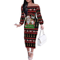 Santa Claus Christmas Family Matching Off The Shoulder Long Sleeve Dress and Hawaiian Shirt Xmas Holiday Patterns - Wonder Print Shop