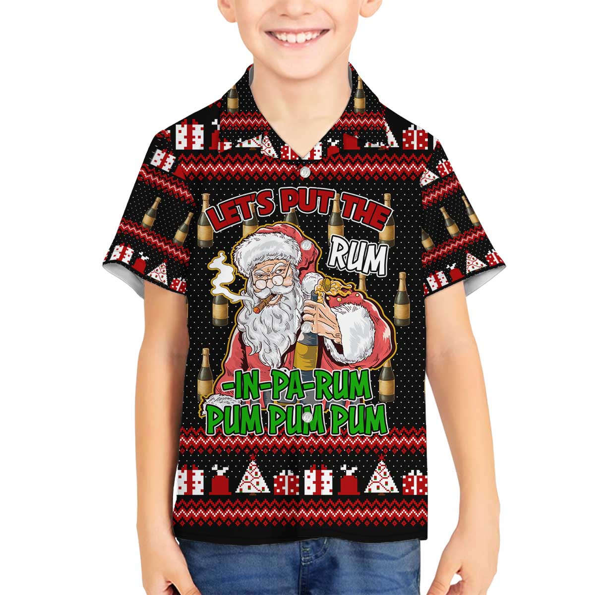 Santa Claus Christmas Family Matching Off The Shoulder Long Sleeve Dress and Hawaiian Shirt Xmas Holiday Patterns - Wonder Print Shop