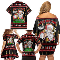 Santa Claus Christmas Family Matching Off Shoulder Short Dress and Hawaiian Shirt Xmas Holiday Patterns - Wonder Print Shop