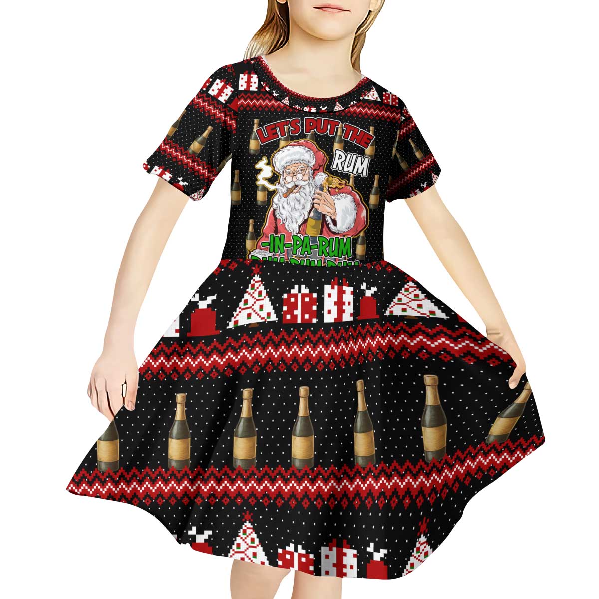 Santa Claus Christmas Kid Short Sleeve Dress Xmas Holiday Patterns - Wonder Print Shop