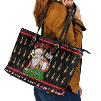 Santa Claus Christmas Leather Tote Bag Xmas Holiday Patterns - Wonder Print Shop