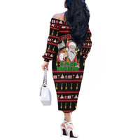 Santa Claus Christmas Off The Shoulder Long Sleeve Dress Xmas Holiday Patterns - Wonder Print Shop