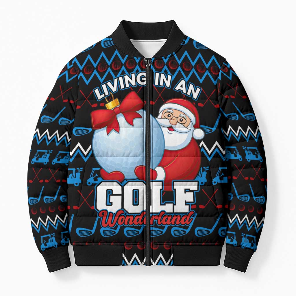 Santa Clause Golf Wonderland Christmas Bomber Puffer Jacket Xmas Holiday Patterns - Wonder Print Shop
