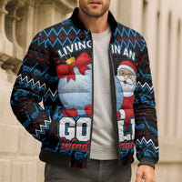 Santa Clause Golf Wonderland Christmas Bomber Puffer Jacket Xmas Holiday Patterns - Wonder Print Shop