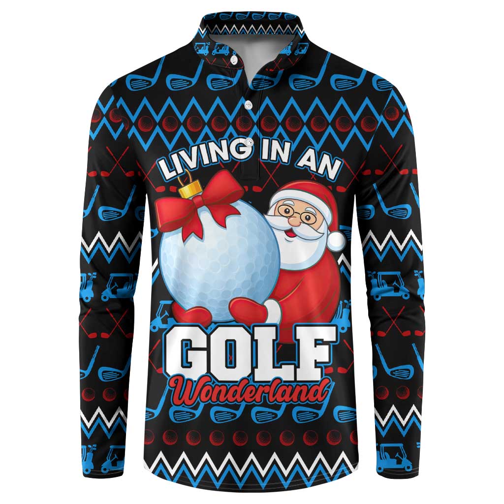 Santa Clause Golf Wonderland Christmas Button Sweatshirt Xmas Holiday Patterns - Wonder Print Shop