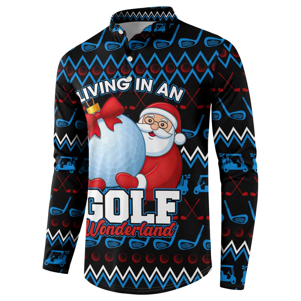 Santa Clause Golf Wonderland Christmas Button Sweatshirt Xmas Holiday Patterns - Wonder Print Shop