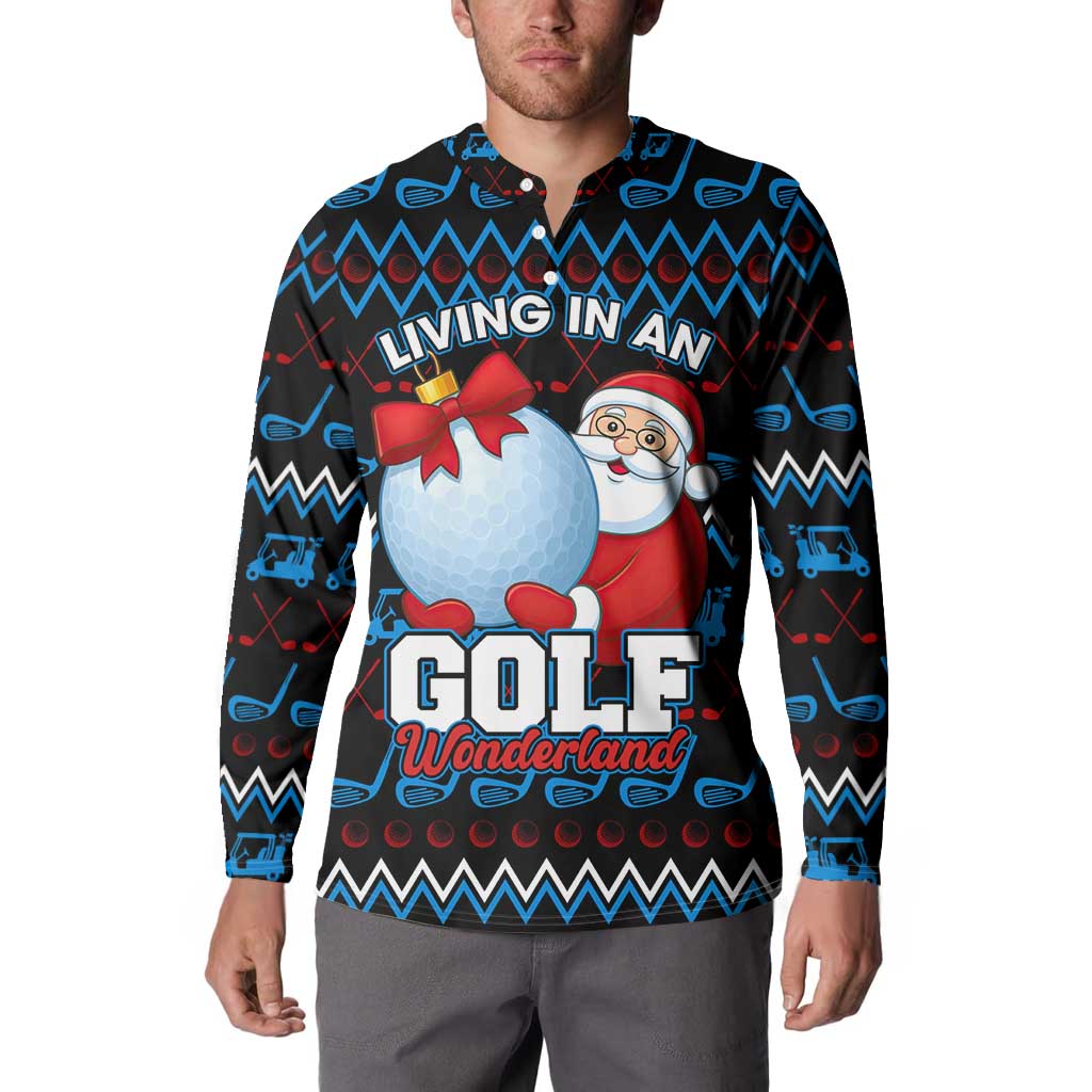 Santa Clause Golf Wonderland Christmas Button Sweatshirt Xmas Holiday Patterns - Wonder Print Shop