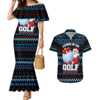 Santa Clause Golf Wonderland Christmas Couples Matching Mermaid Dress and Hawaiian Shirt Xmas Holiday Patterns - Wonder Print Shop