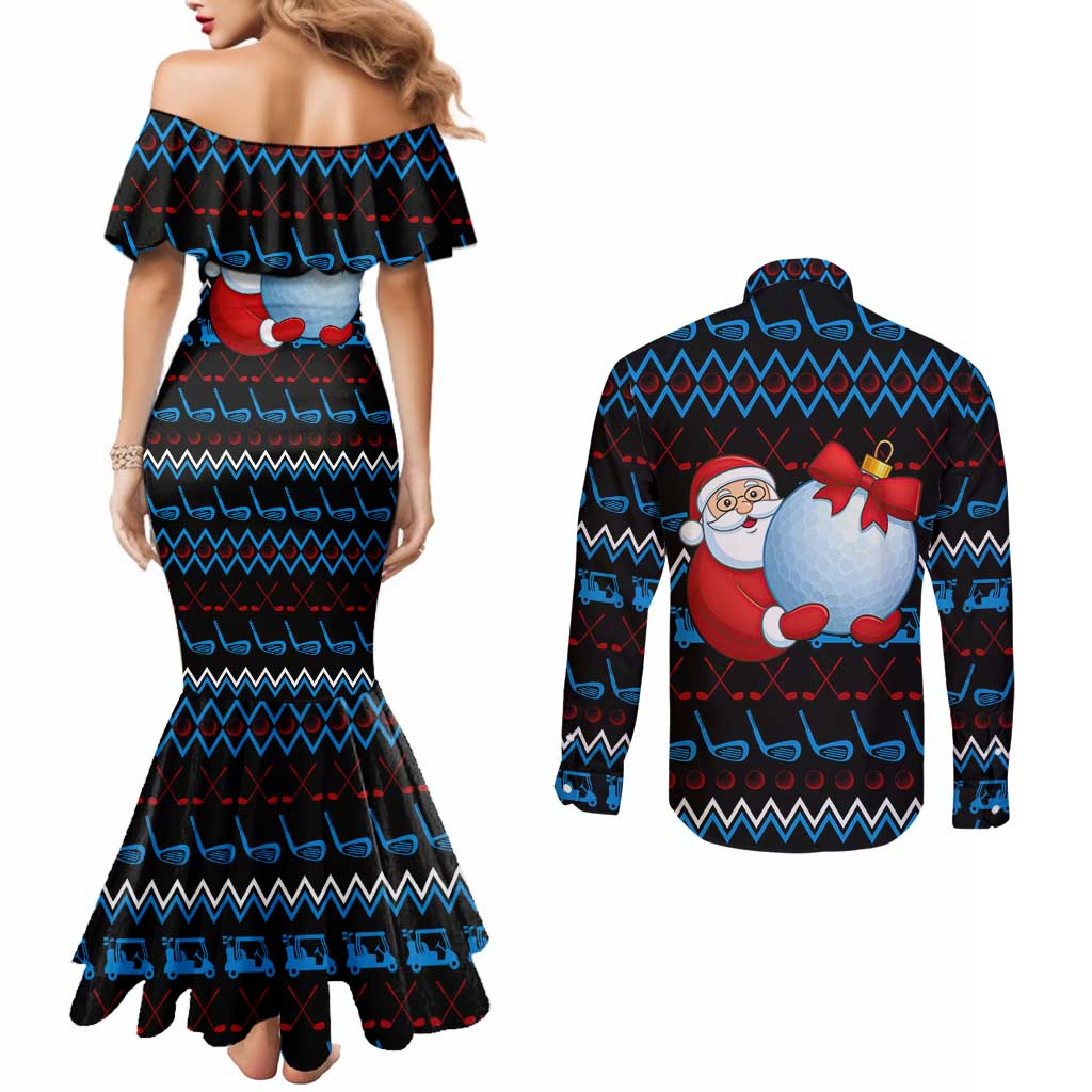 Santa Clause Golf Wonderland Christmas Couples Matching Mermaid Dress and Long Sleeve Button Shirt Xmas Holiday Patterns - Wonder Print Shop