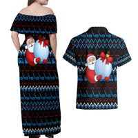 Santa Clause Golf Wonderland Christmas Couples Matching Off Shoulder Maxi Dress and Hawaiian Shirt Xmas Holiday Patterns - Wonder Print Shop