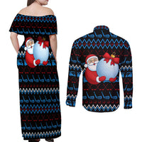 Santa Clause Golf Wonderland Christmas Couples Matching Off Shoulder Maxi Dress and Long Sleeve Button Shirt Xmas Holiday Patterns - Wonder Print Shop