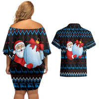 Santa Clause Golf Wonderland Christmas Couples Matching Off Shoulder Short Dress and Hawaiian Shirt Xmas Holiday Patterns - Wonder Print Shop